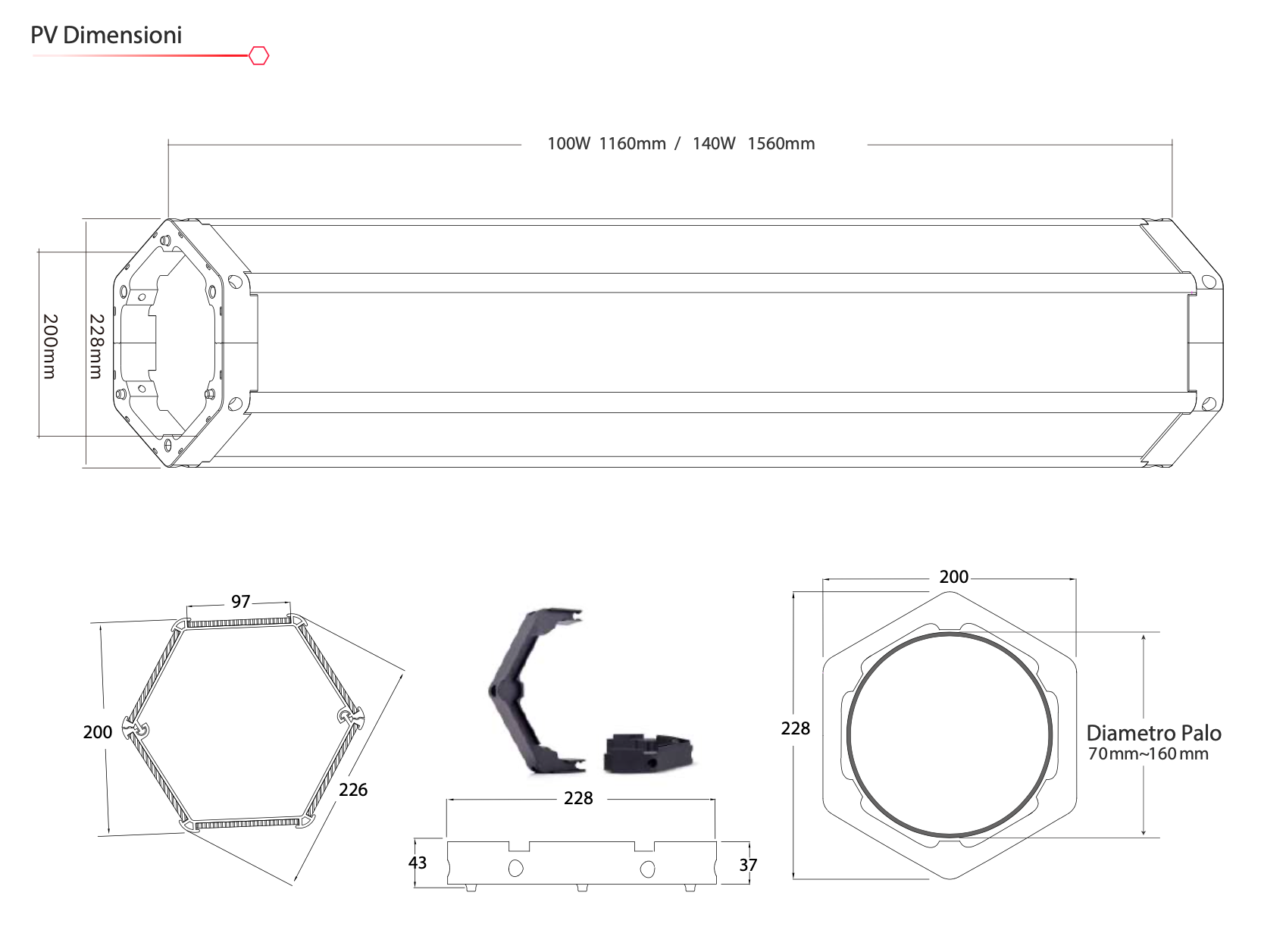 Lampione ad energia solare con pannello verticale a 360°