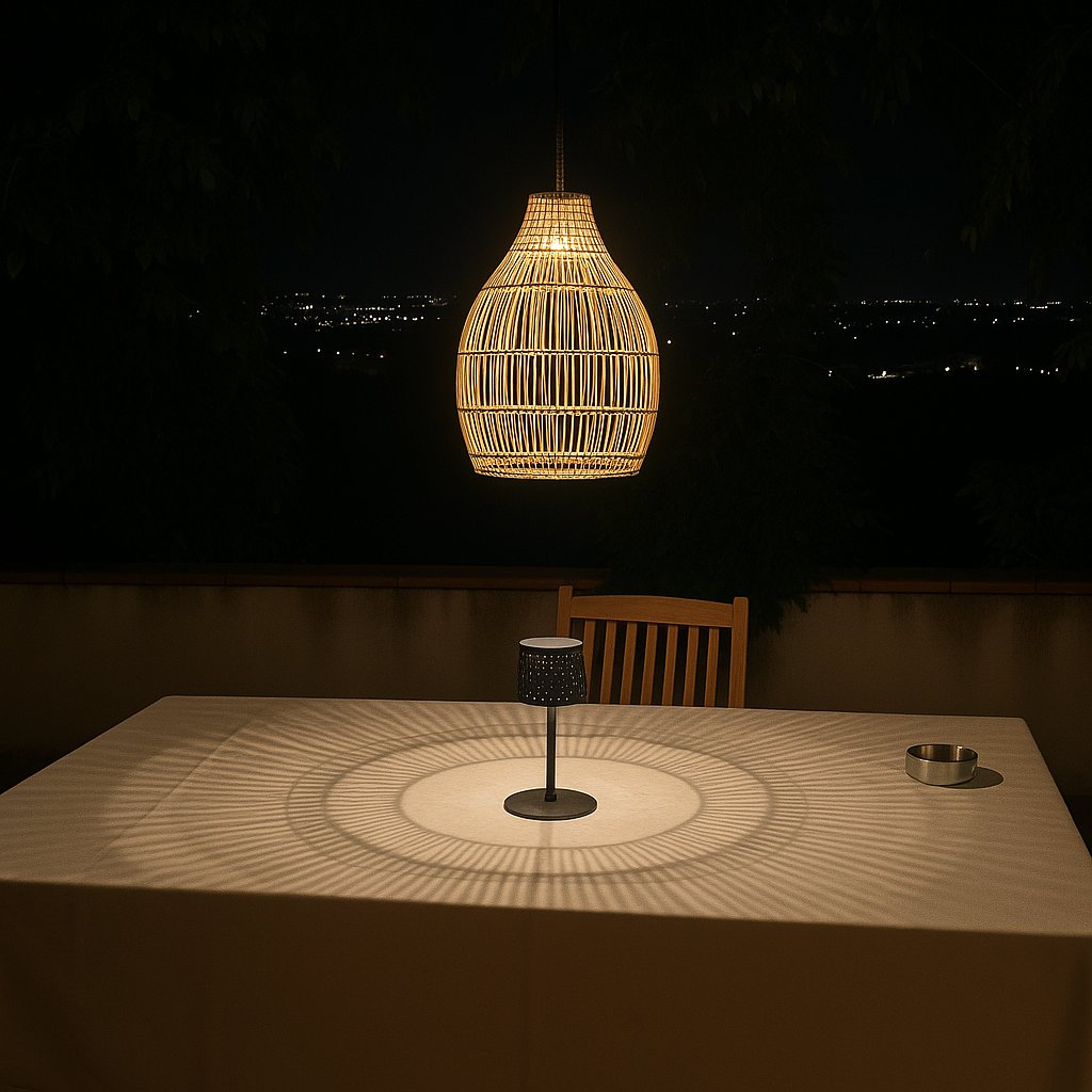 lampada ad energia solare a sospensione con pannello fotovoltaico per illuminare le tue serate estive