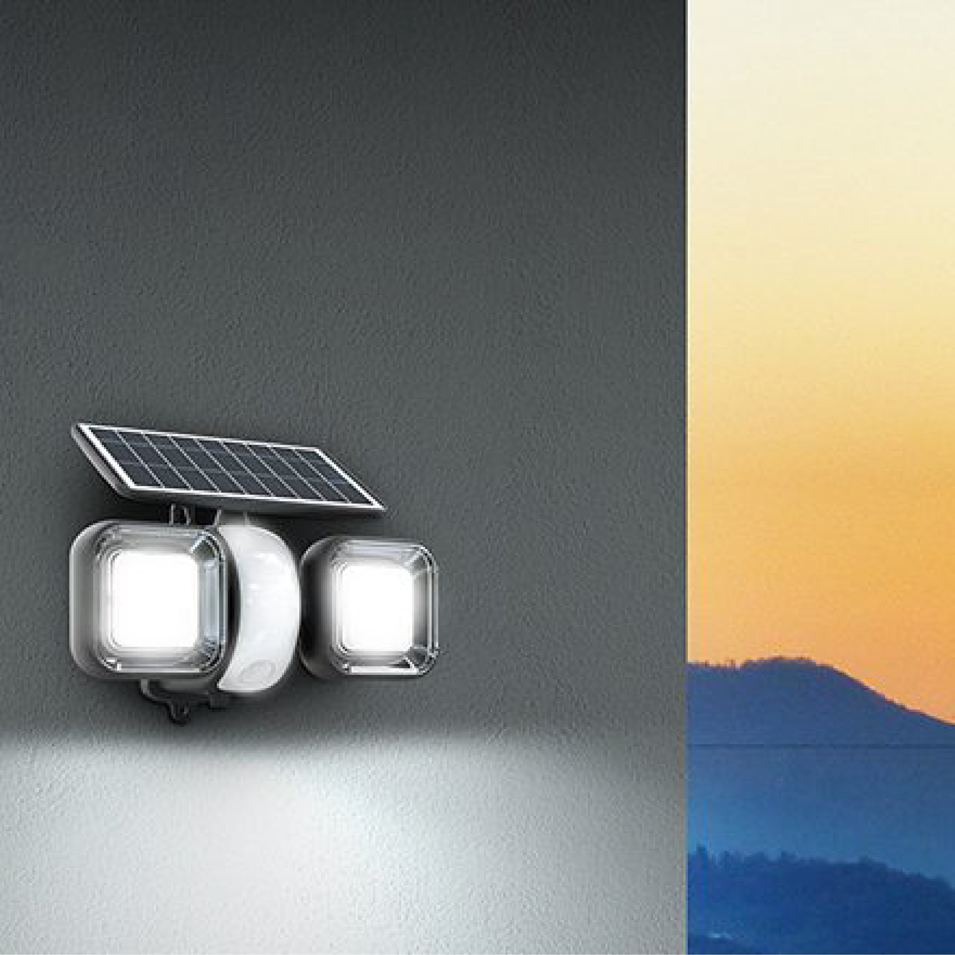 installazione a parete del faro con pannello fotovoltaico incorporato e doppia fonte luminosa con sensore di movimento