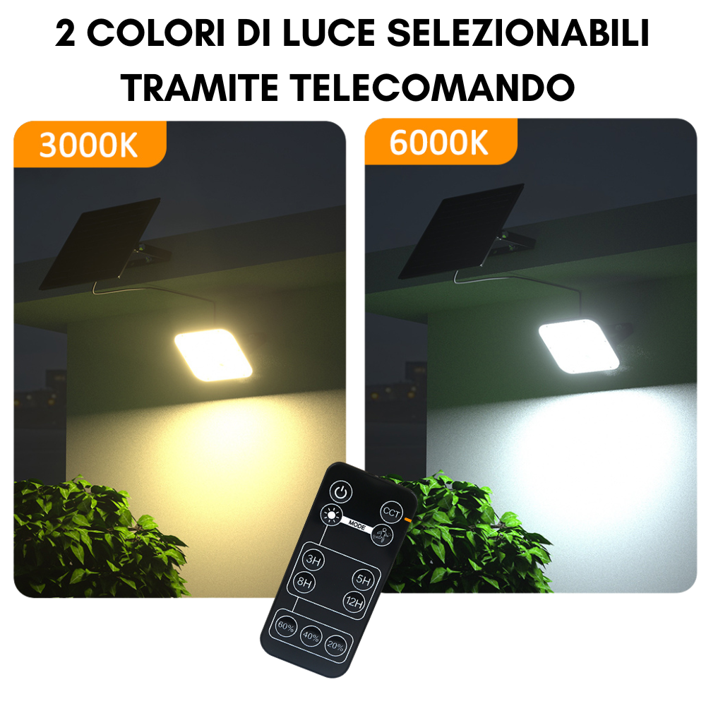 faro solare con doppia colorazione di luce selezionabile da telecomando
