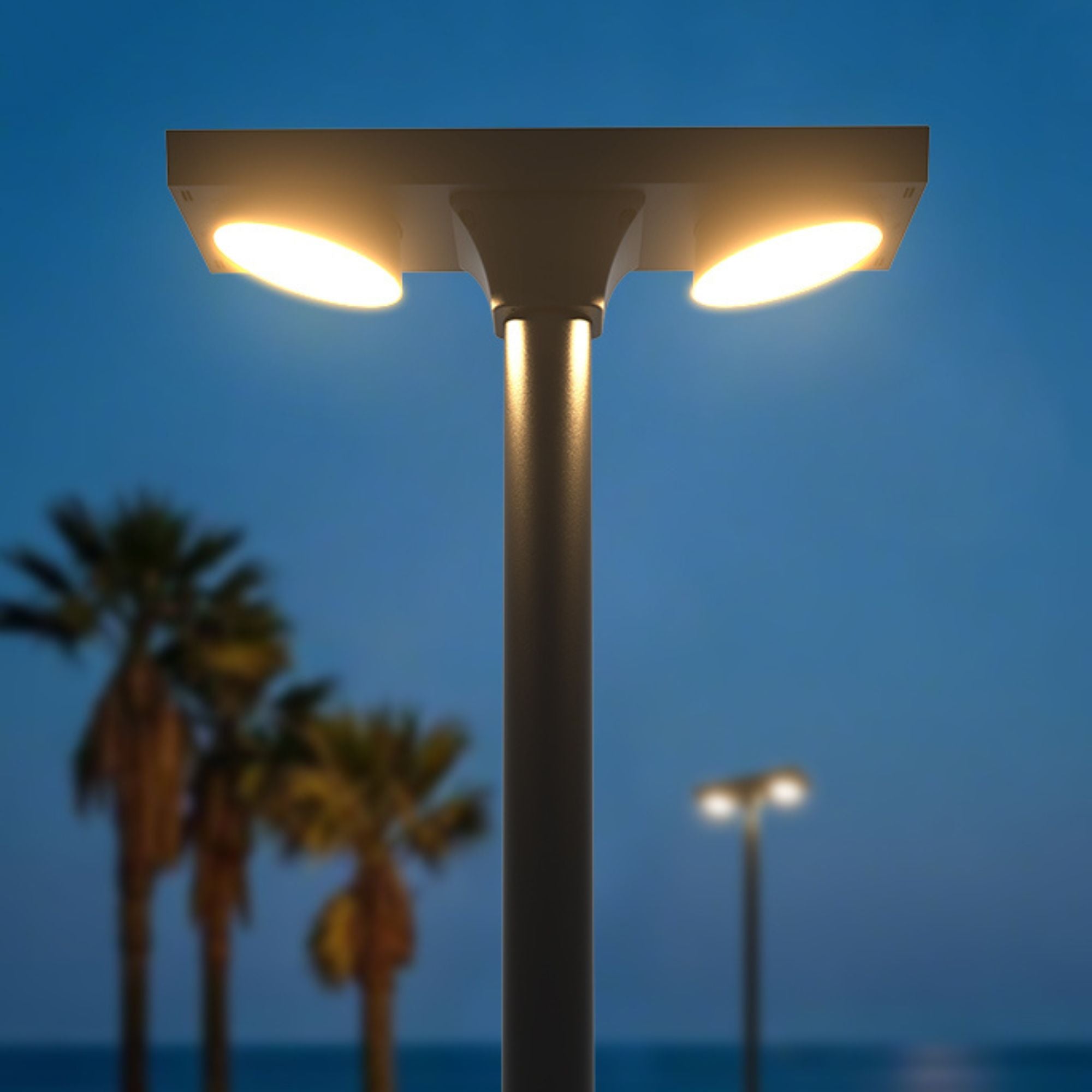 Lampione Solare con Pannello fotovoltaico, due blocchi di led, sensore crepuscolare e sensore di movimento, 4800 lumen, luce bianca fredda o bianca calda