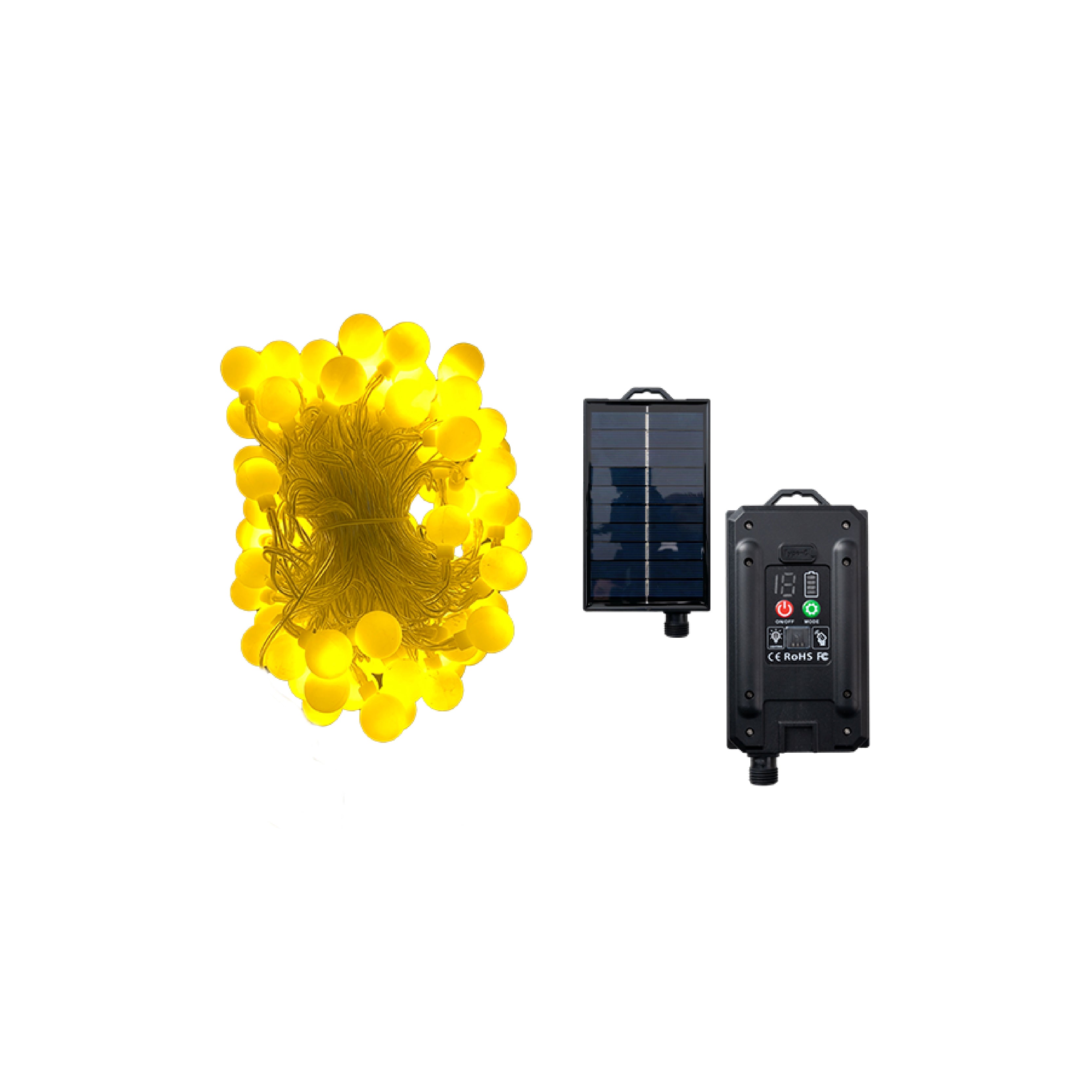 Luci di Natale ad energia solare con bulbo grande, 200 led di colore bianco caldo, con pannello fotovoltaico