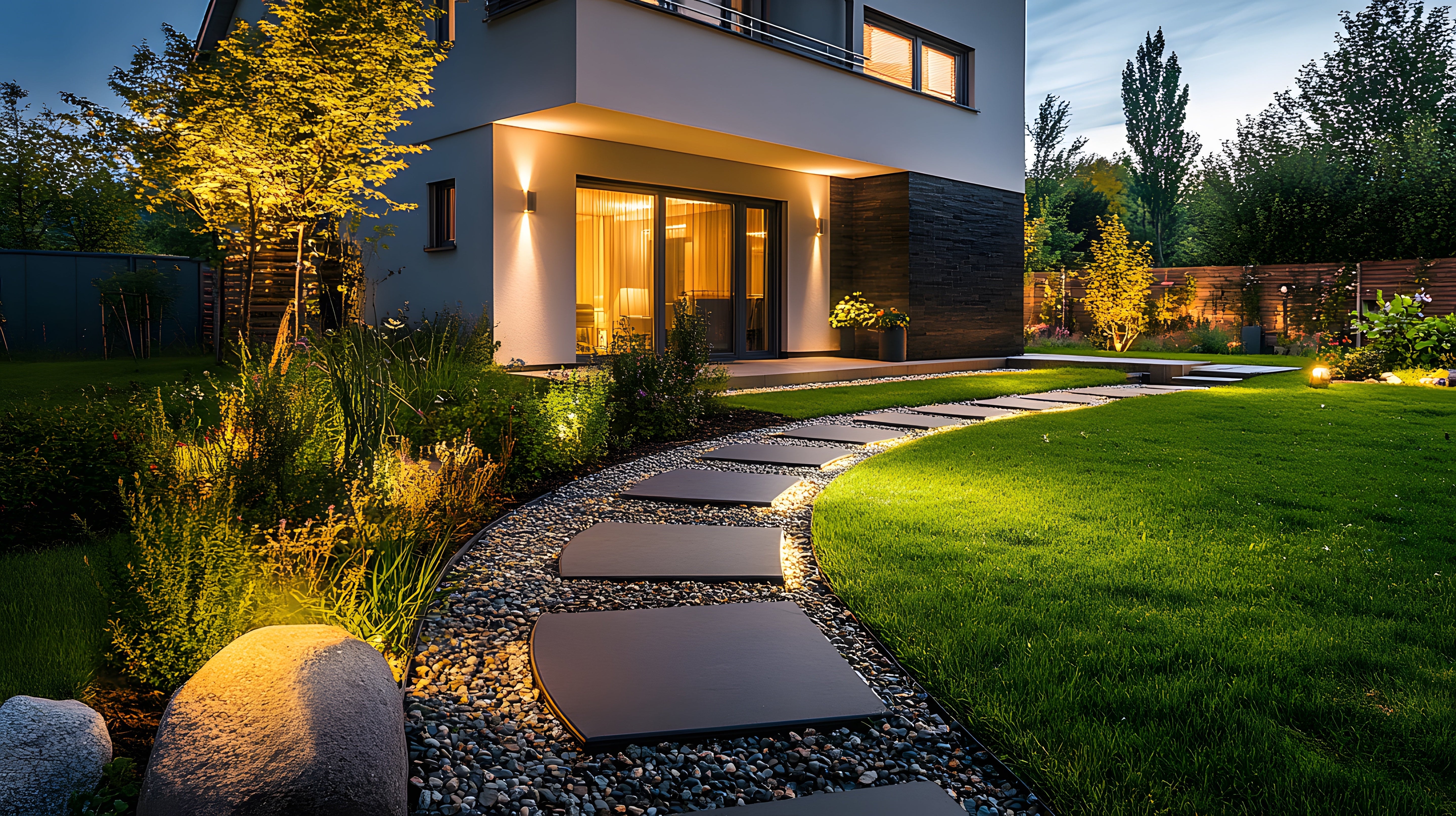 giardino illuminato con lampade ad energia solare