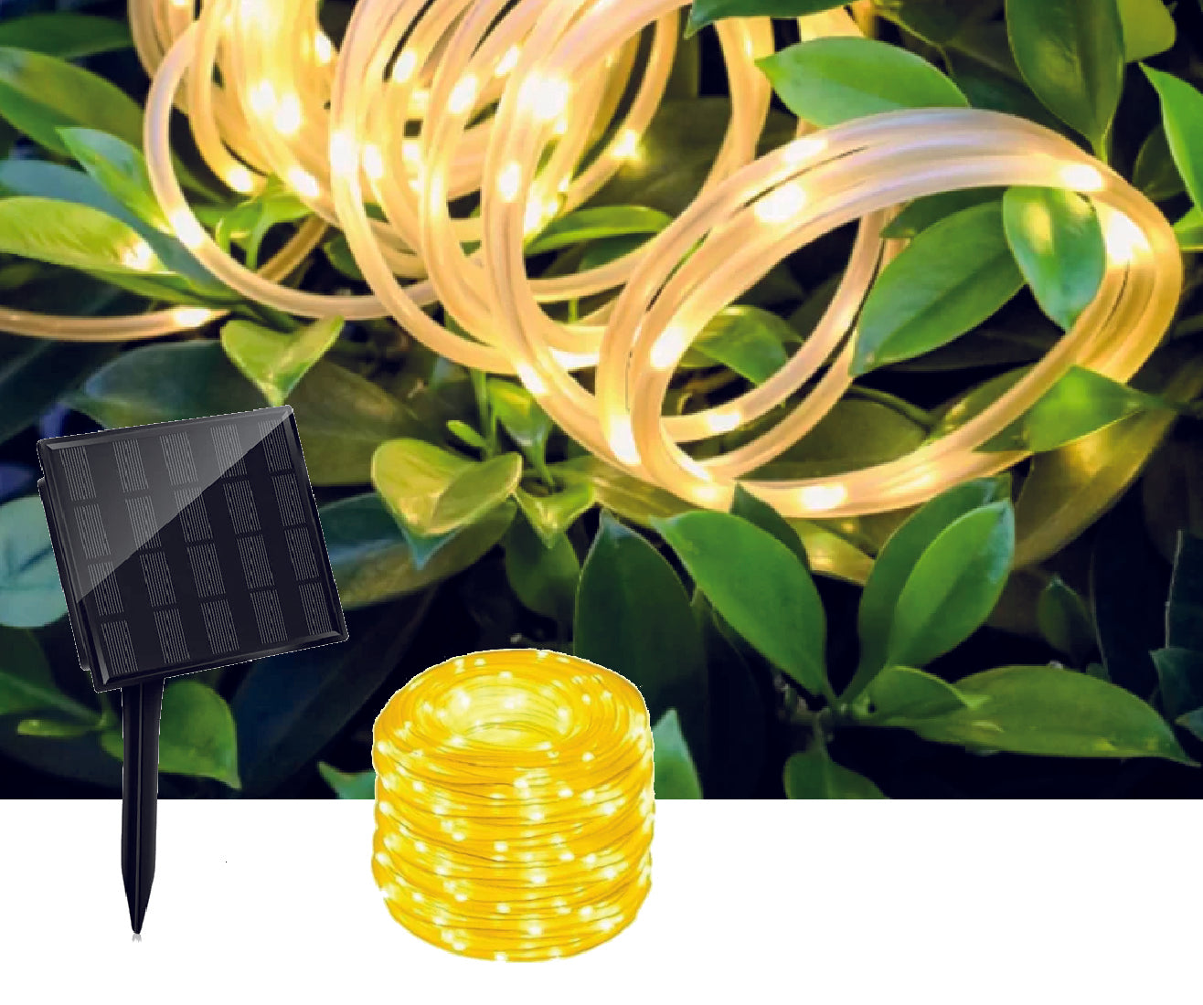 Tubo Luminoso 100 Led ad Energia Solare Bianco Caldo