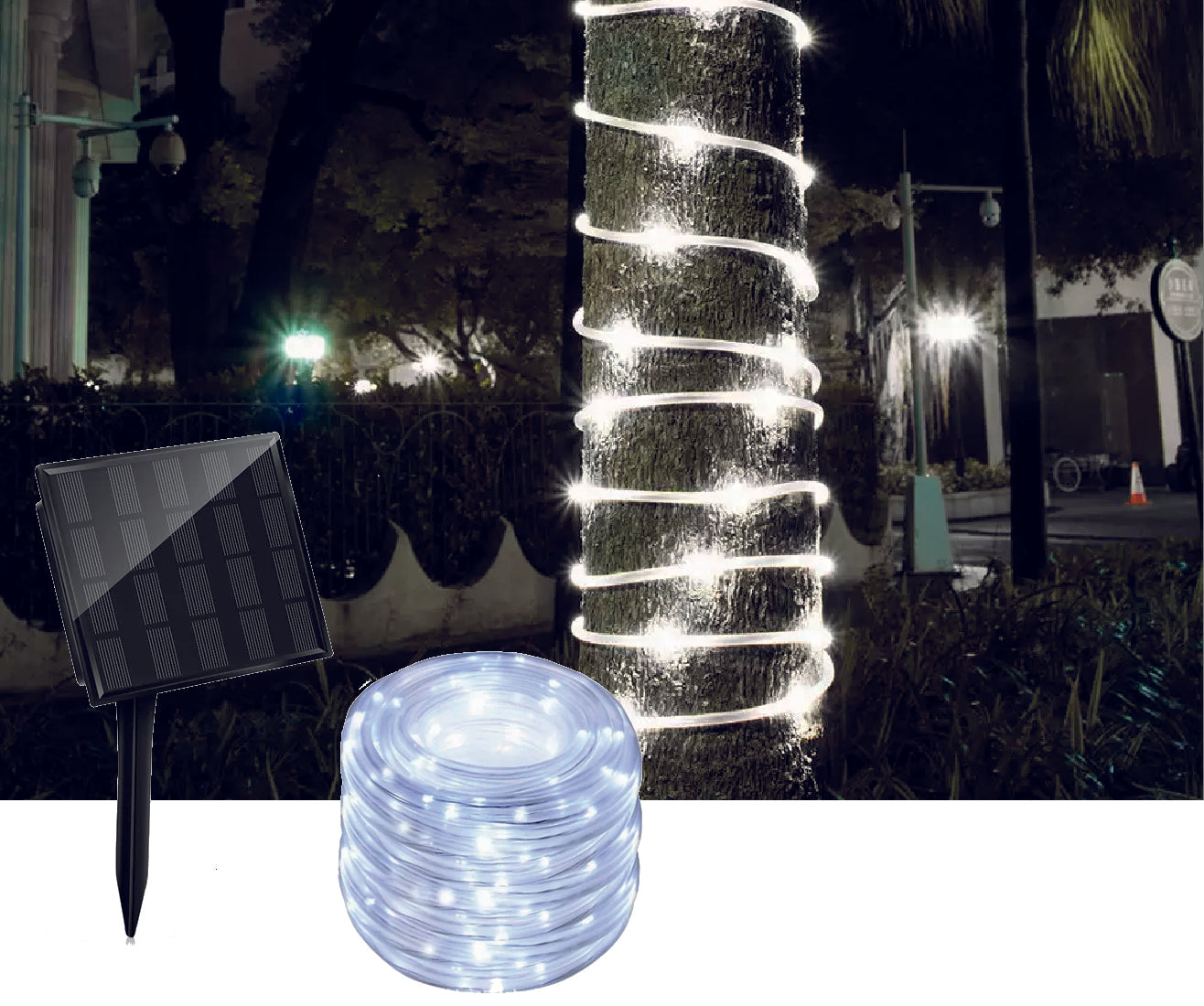 Tubo Luminoso 100 Led luci di Natale ad Energia Solare Bianco Freddo