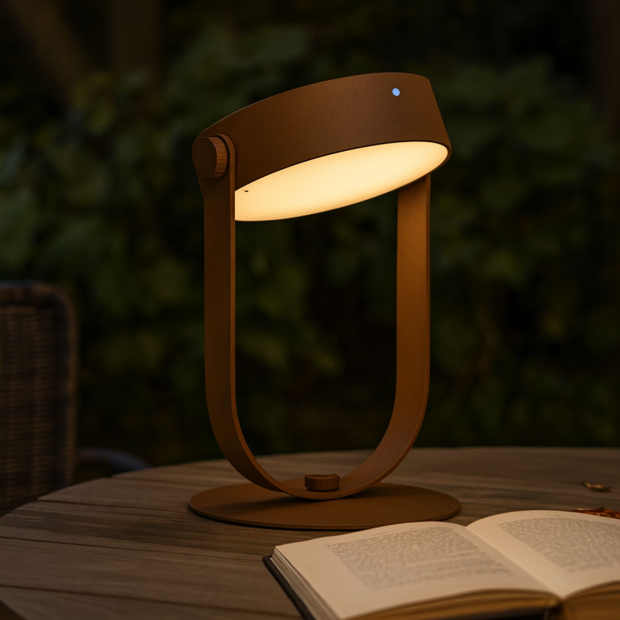 lampada da tavolo ad energia solare con pannello fotovoltaico incorporato, 300 lumen di flusso luminoso, 3 intensità di luce differenti