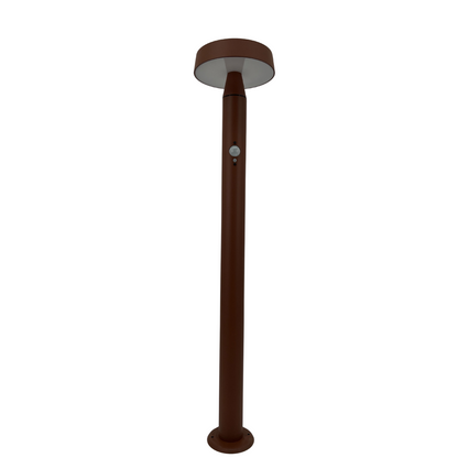 lampioncino da giardino in corten con pannello solare, flusso luminoso 600 lumen dotato di sensore di movimento e sensore crepuscolare