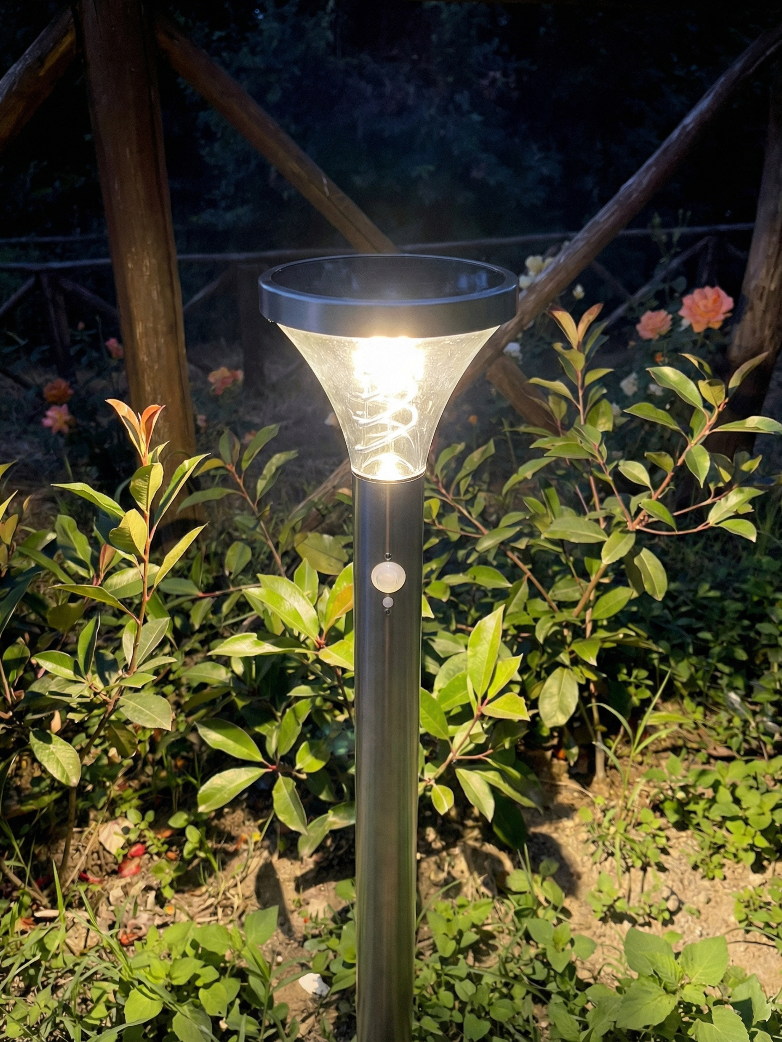 Illuminazione con lampioncino solare da giardino, pannello solare incorporato, luce naturale 