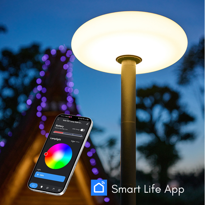 lampione ad energia solare led decorativo rgbw comando tramite app mobile smart life