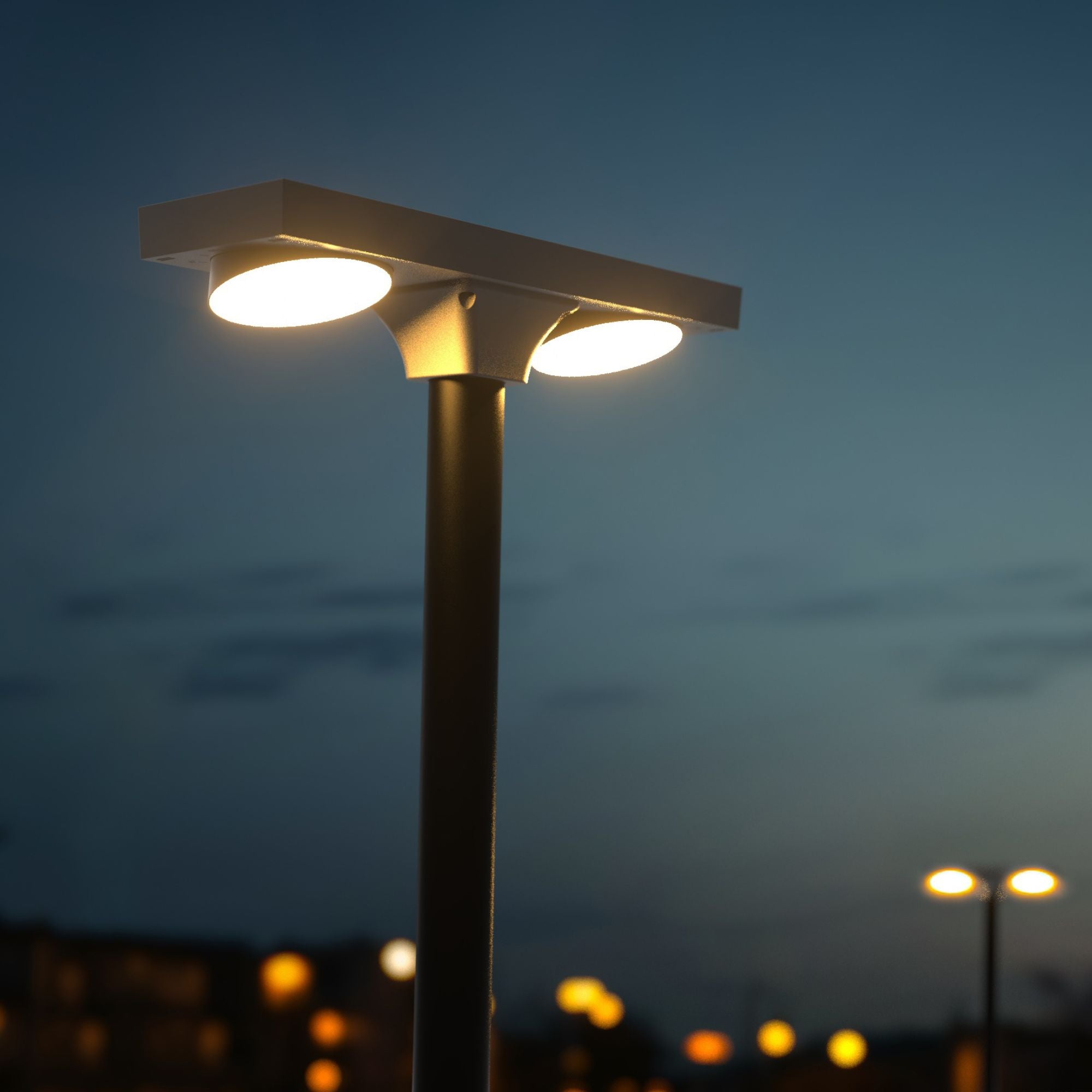 Lampione ad energia solare con due blocchi di led, pannello solare incorporato, flusso luminos 4800 lumen 