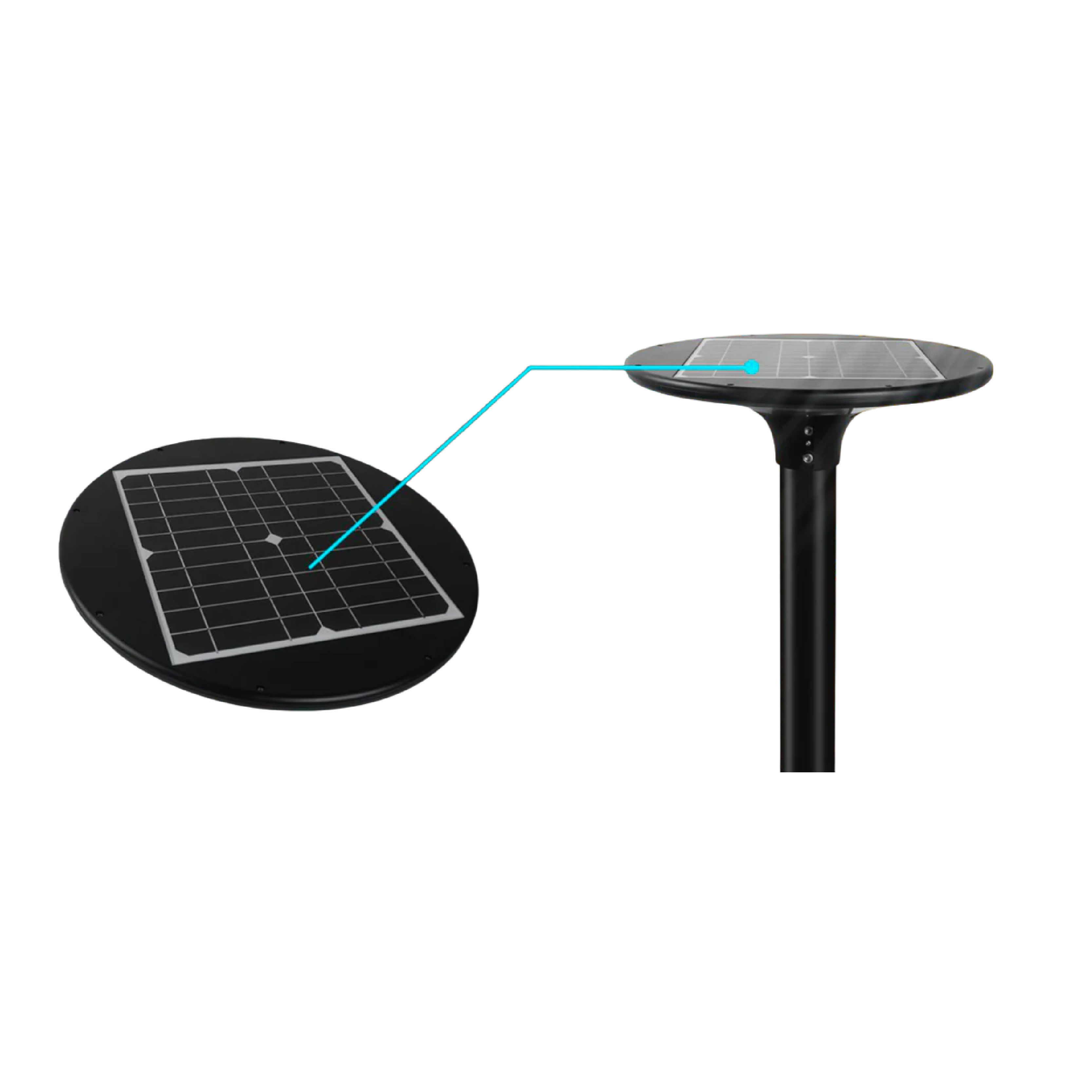 pannello fotovoltaico da 11,5 watt incorporato sopra la testa del lampione ad energia solare da giardino con flusso luminoso 2000 lumen