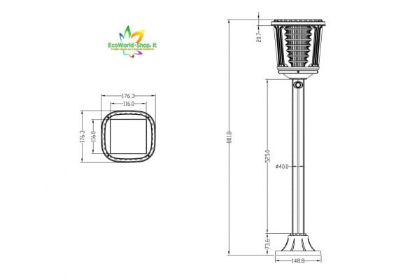 misure del lampioncino da giardino ad energia solare 400 lumen