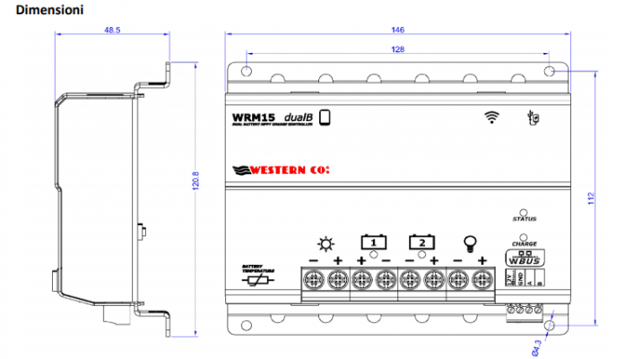 dimensioni regolatore Western WRM15 Dual Battery